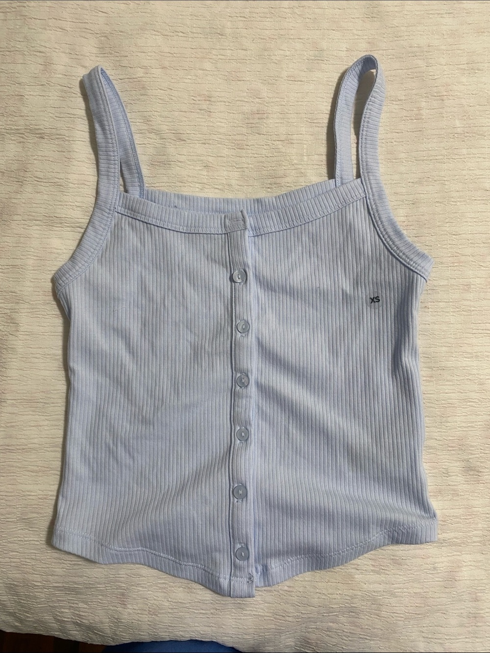 Light Blue Ribbed Button-Front Women's Tank Top